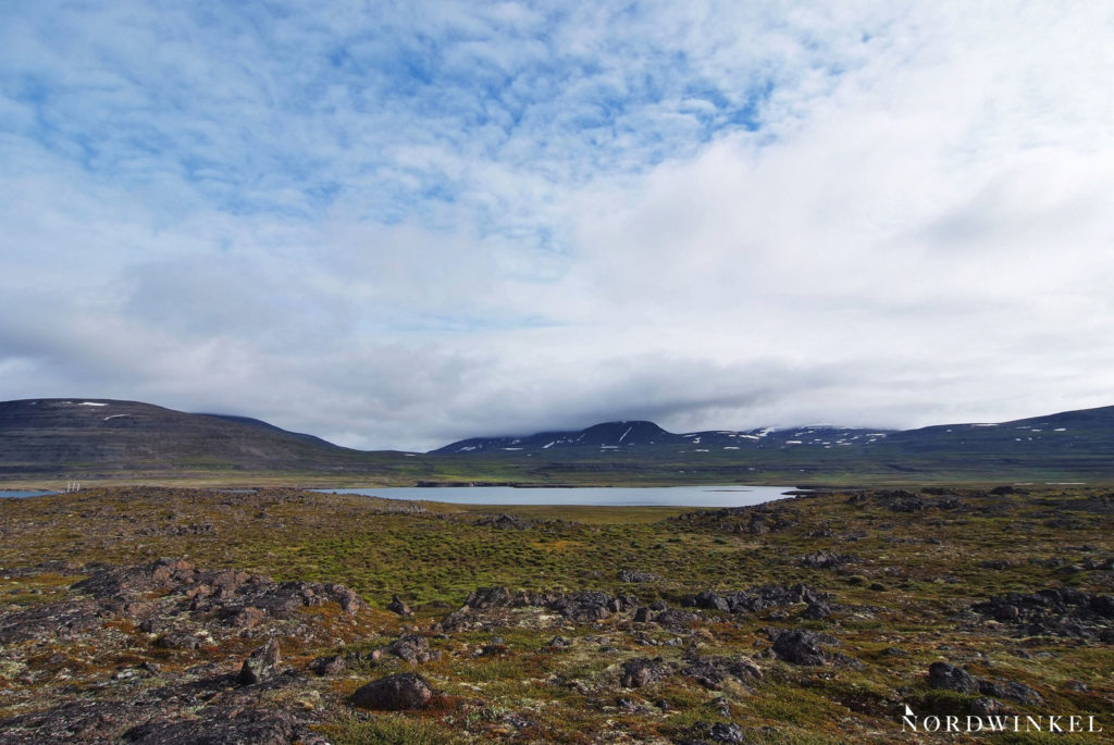 blauer himmel über der arktischen tundra auf dem zweiten landgang meiner grönlandreise